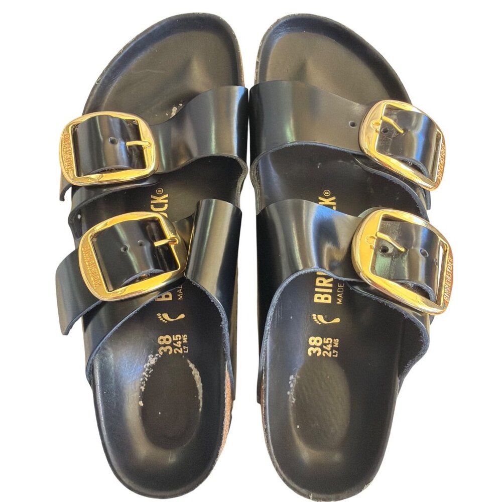 Birkenstock Arizona Big Buckle Black Leather Sandals Size 38 New Store Display - Picture 12 of 16